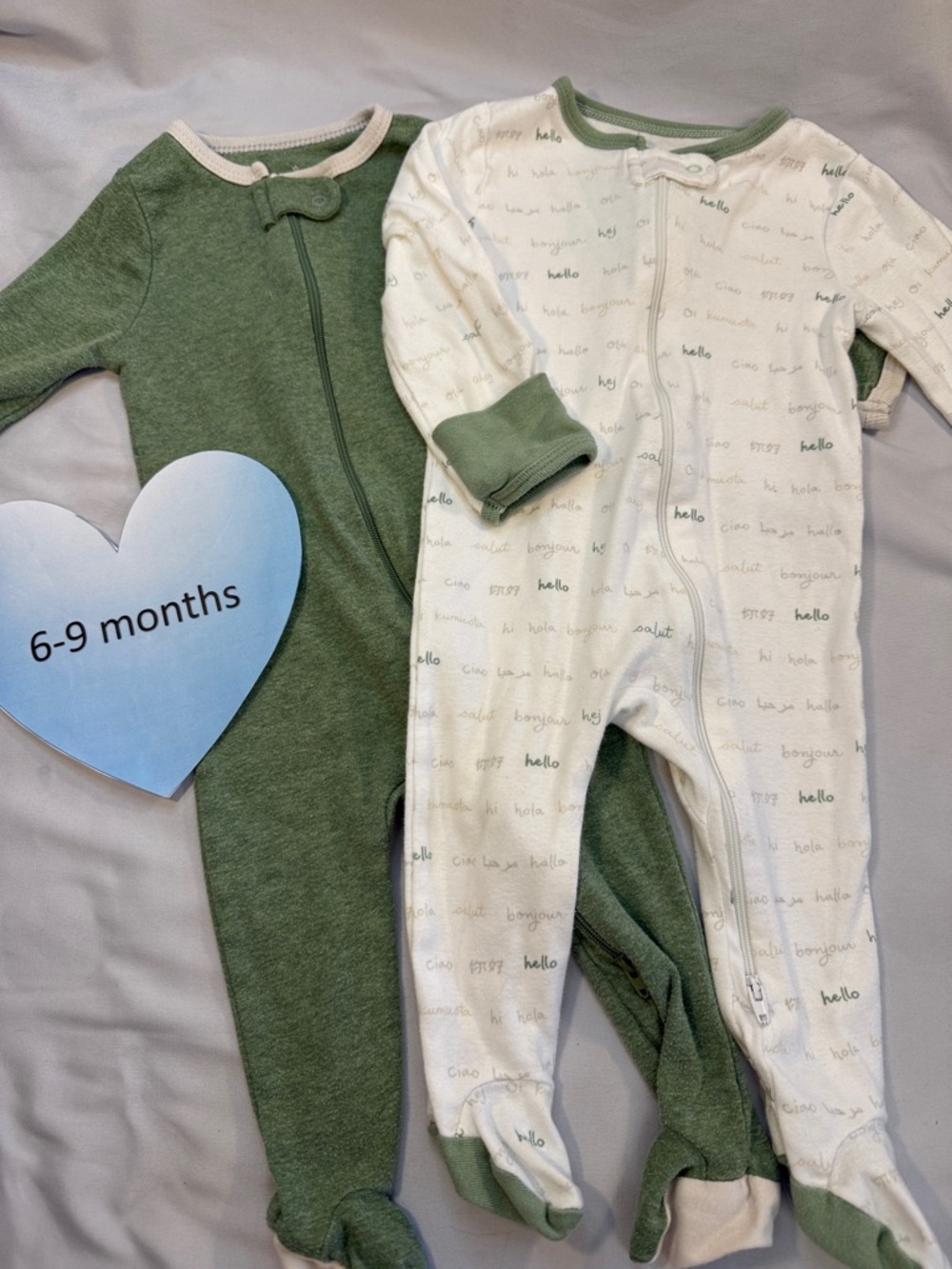 cloud island - set of 2 Green and Cream convertible Baby Footed sleepers